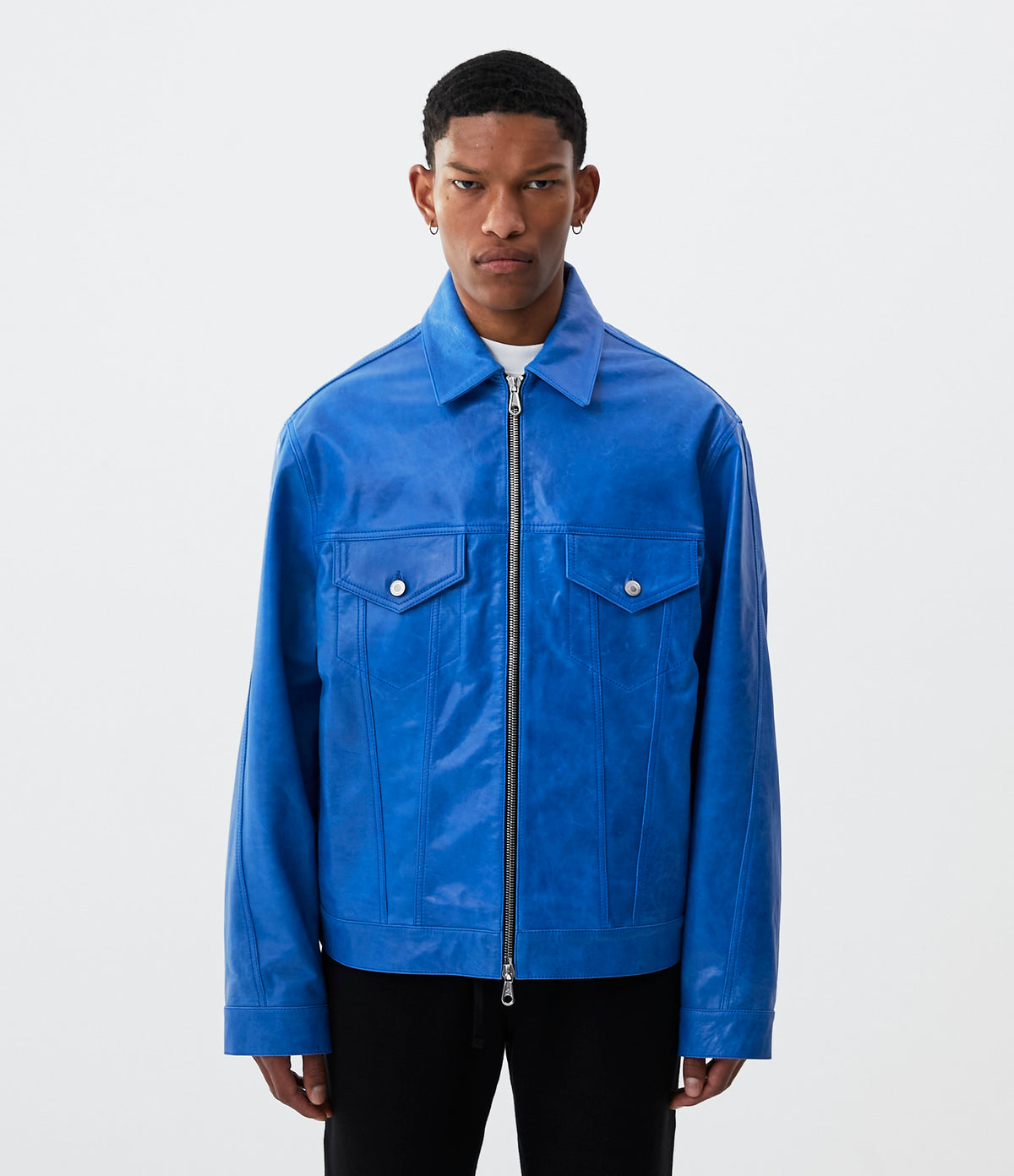 Cole Buxton | Leather Trucker Jacket | Mens | Leather | Blue