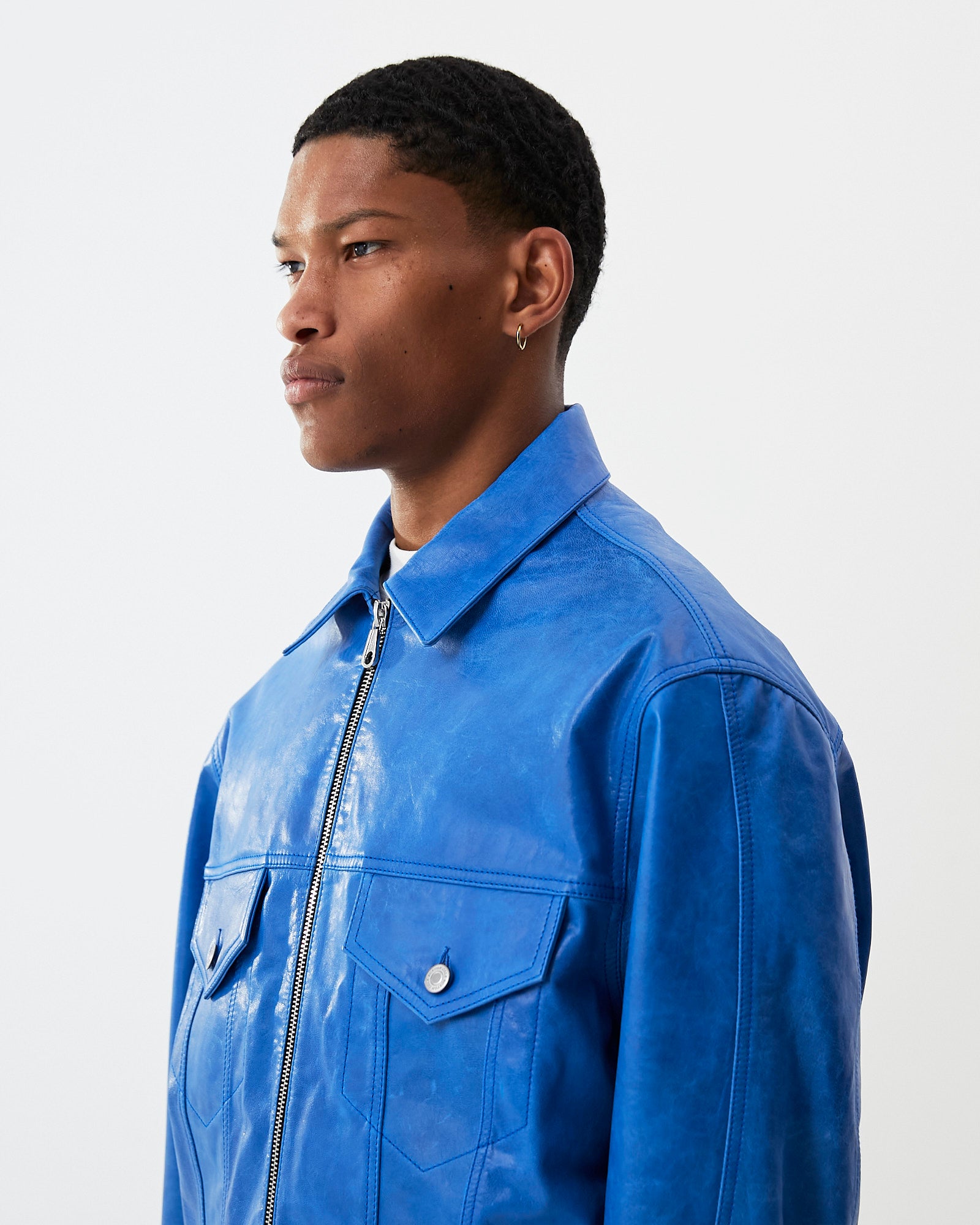 Cole Buxton | Leather Trucker Jacket | Mens | Leather | Blue