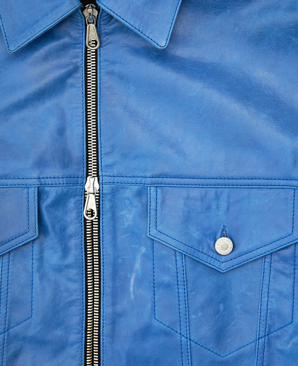 Cole Buxton | Leather Trucker Jacket | Mens | Leather | Blue