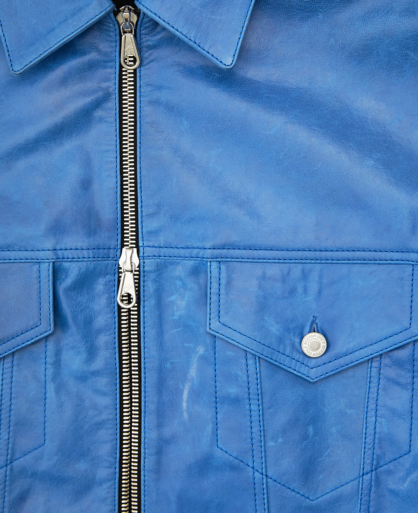 Cole Buxton | Leather Trucker Jacket | Mens | Leather | Blue